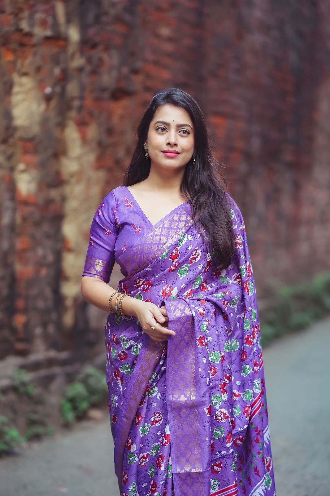 Lilac Handloom Kalamkari Soft Silk Saree